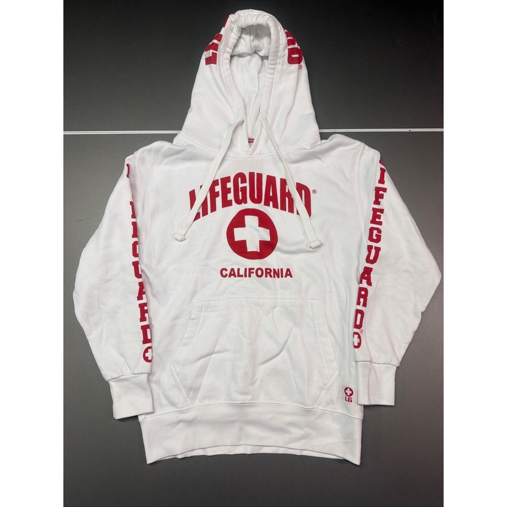 Lifeguard California Hoodie White Red Graphic Pullover Small Sleeve Print